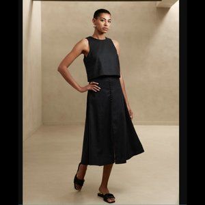 BANANA REPUBLIC Linen Blend Black Midi Skirt 6 new in package